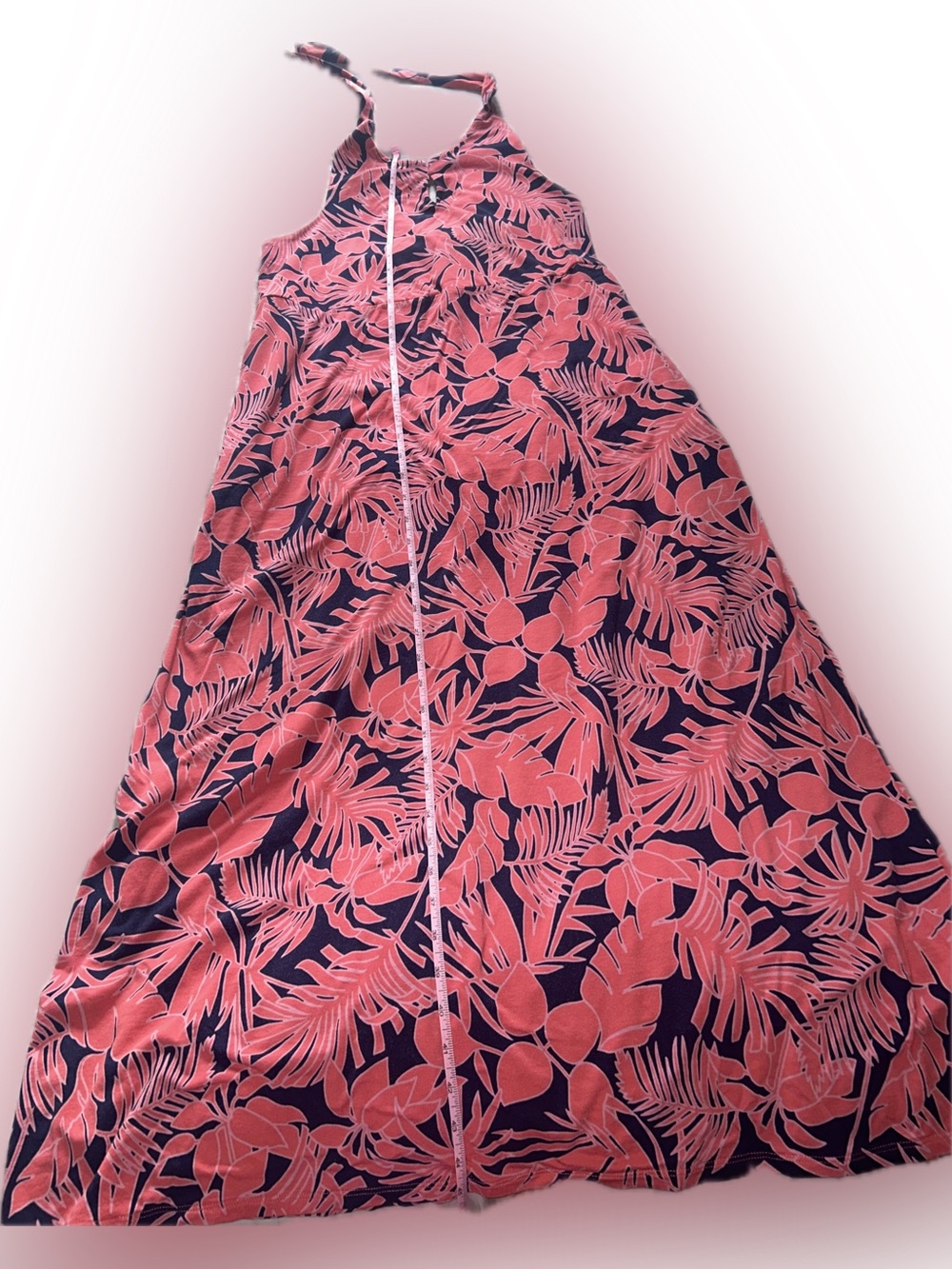 Lands' End Coral Pink and Navy Tropical Maxi Dress